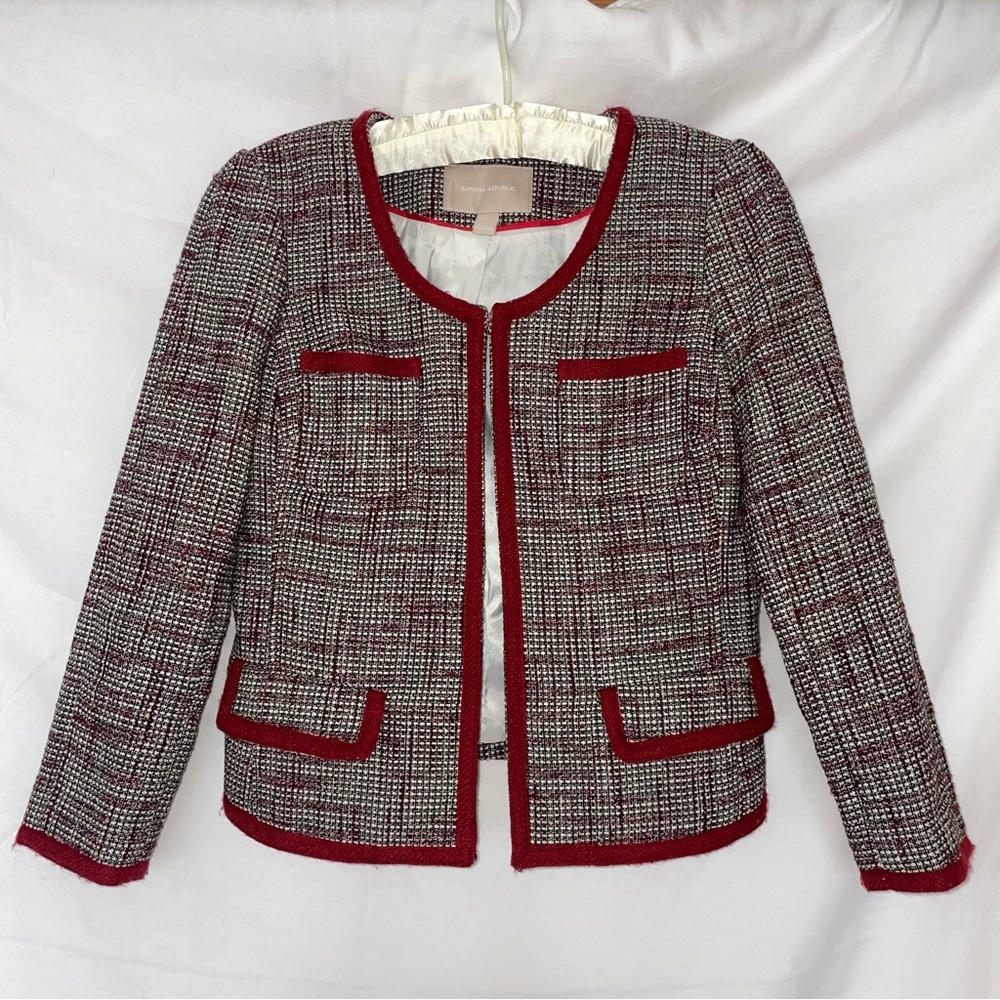 Banana Republic Red Tweed Cropped Blazer - Picture 3 of 16